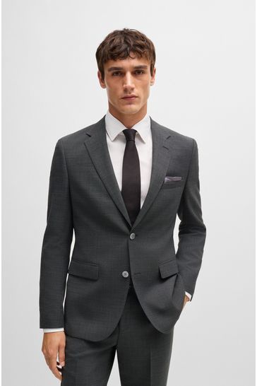 Buy BOSS Grey Micro Patterned Regular Fit Jacket In Stretch Cloth With Virgin Wool from Next Bahrain