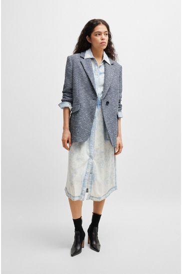 Buy BOSS Blue Single Button Jacket In Denim Effect Tweed from Next Bahrain