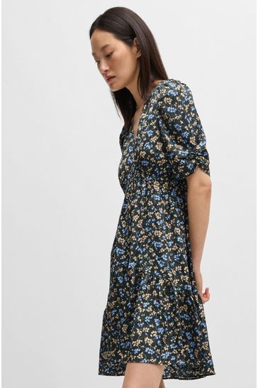 Buy BOSS BOSS V Neck Printed Satin Dress With Gathered Sleeves from Next Bahrain