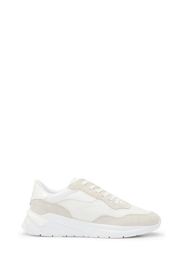 Boss white leather trainers discount