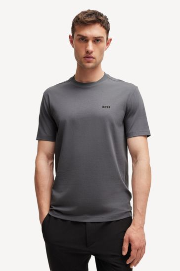 BOSS Grey Contrast Logo Stretch Cotton T Shirt