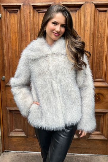 Buy AX Paris Grey Short Faux Fur Jacket from the Laura Ashley online shop