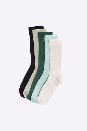 River Island Green Ribbed Ankle Socks 5 Pack