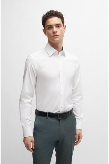 Buy BOSS White Slim Fit Easy Iron Shirt In Stretch Cotton Poplin from Next Bahrain