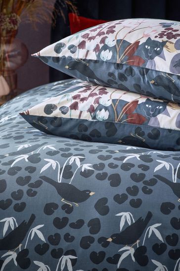 Furn Dusky Blue Midnight Panther Floral Duvet Cover Set