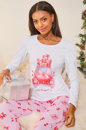 Buy Lipsy White Christmas Jersey Pyjama Trousers Set from Next Bahrain