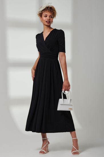 Jolie Moi Black Bree Half Sleeve Jersey Maxi Dress