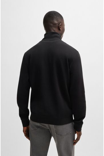 Buy BOSS Black Logo Patch Zip Neck Sweatshirt In Cotton Terry from Next Bahrain