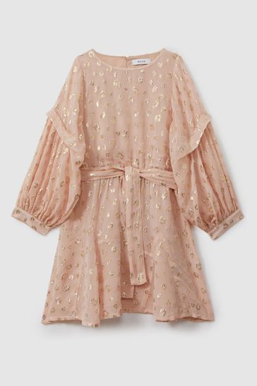 Buy Reiss Pink Allie 13 14 yrs Metallic Jacquard Print Puff Sleeve Dress from Next Kuwait