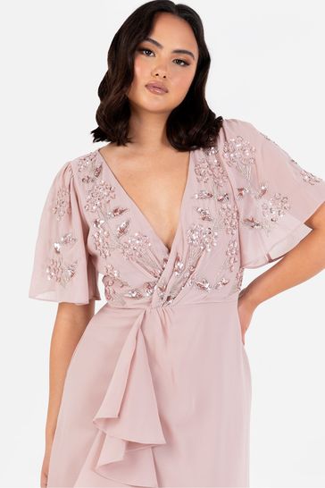 Buy Maya Pink Wrap Bodice Angel Sleeve Embellished Maxi Dress from Next Bahrain