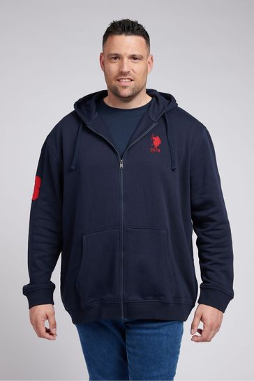 U.S. Polo Assn. Mens Blue Big and Tall Player 3 Zip Hoodie