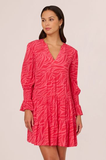 Adrianna Papell Pink Print Tier Dress