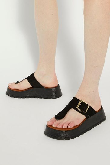 Dune London Black Lallo Flatform Buckle Toe Padded Sandals