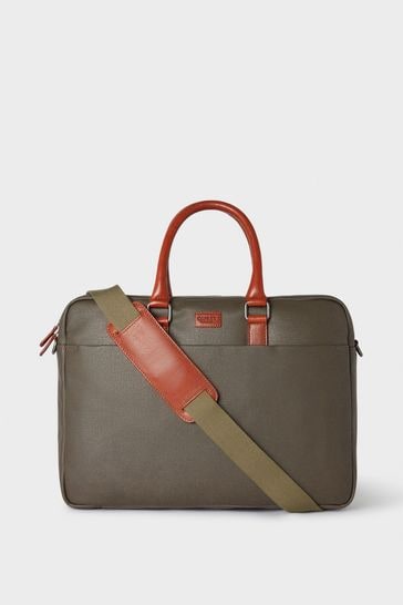 OSPREY LONDON Waxed Canvas & Glazed Calf Leather Grantham Laptop Bag