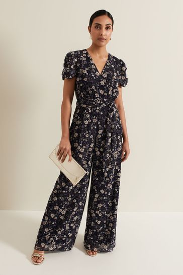 Buy Phase Eight Black Petite Phase Eight Helene Floral Print Black Jumpsuit from Next Bahrain