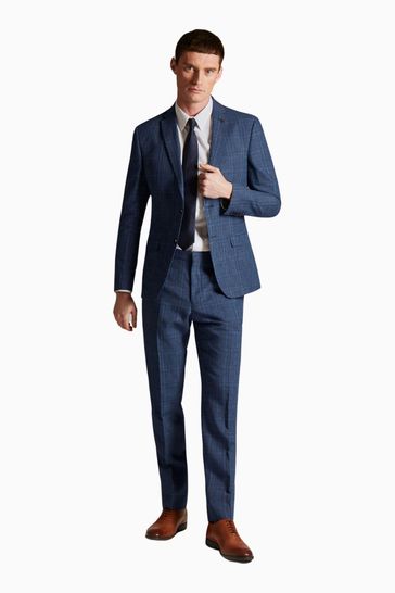 Ted baker tailored fit blue overcheck waistcoat hot sale