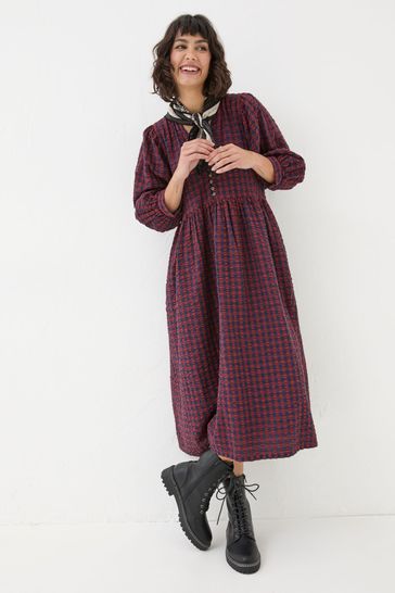 Buy FatFace Ceil Burgundy Red Check Dress from Next Bahrain