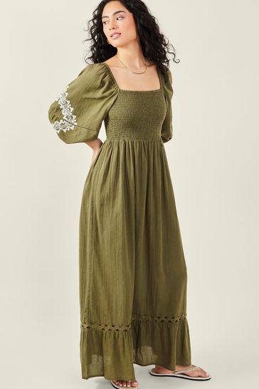 Buy Accessorize Accessorize Green Puff Sleeve Maxi 100 Cotton Dress from Next Bahrain