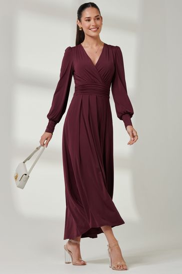 Buy Jolie Moi Burgundy Red Long Sleeve Soft Silky Jersey Maxi Dress from Next Bahrain