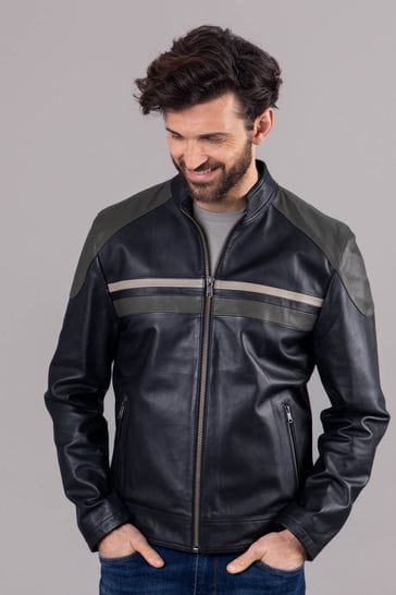 Lakeland Leather Bowcroft Contrast Stripe Leather Black Jacket