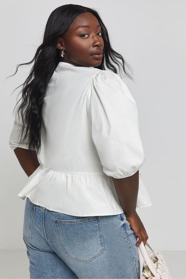 Buy Simply Be White Tie Front Puff Sleeve Smock Top from Next Netherlands