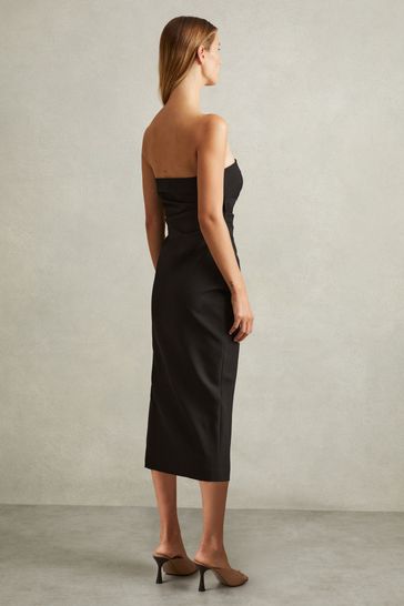 Buy Reiss Black Arwen Strapless Pleated Midi Dress from Next Bahrain