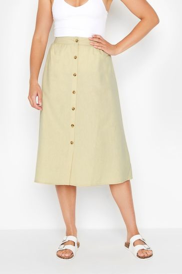 Buy Long Tall Sally Natural Linen Button Through Skirt from Next Bahrain