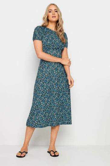 Long Tall Sally Blue Ditsy Puff Sleeve Tea Midi Dress