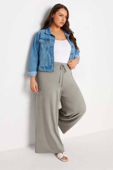 Buy Yours Curve Jersey Wide Leg Cargo Trousers from Next Turkey