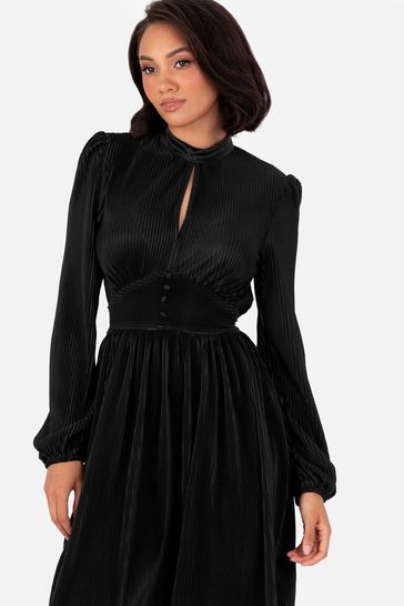 Buy Lovedrobe Plisse Long Sleeve Keyhole Detail Mini Black Dress from Next Poland