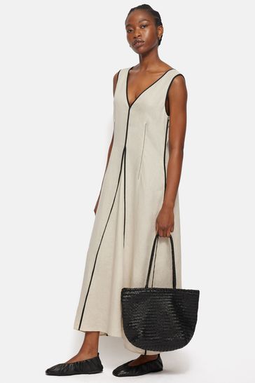Buy Jigsaw Cream Sleeveless 100 Cotton Piped Linen Dress from Next Poland