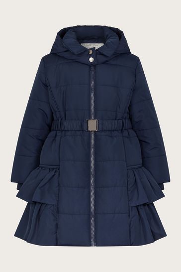 Buy Monsoon Blue Belted Ruffle Coat from Next Netherlands