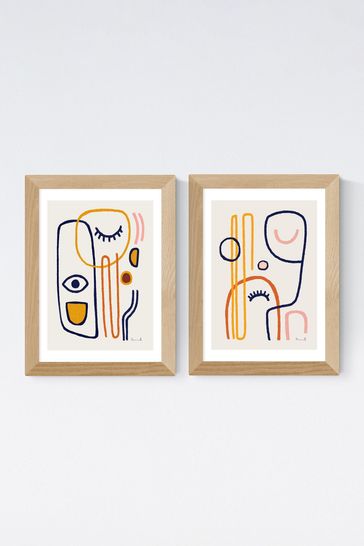 East End Prints Oak Abstract Faces Set of 2 by Dan Hobday