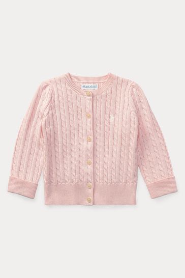 Buy Polo Ralph Lauren Baby Pink Mini Cable 100 Cotton Cardigan from Next Turkey