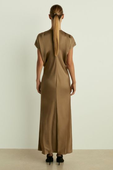 Buy Reiss Khaki Kora Satin Short Sleeve Midi Dress from Next Bahrain
