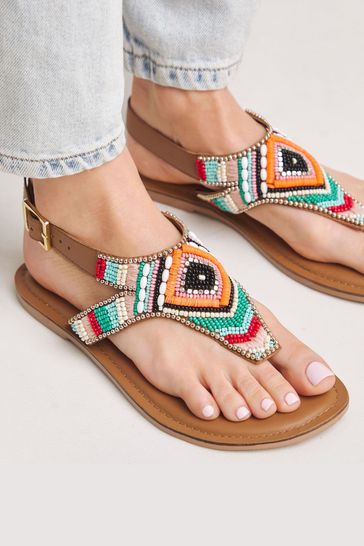 Buy Simply Be Blue Wide Fit Beaded Toe Post Flat Sandals from Next Canada