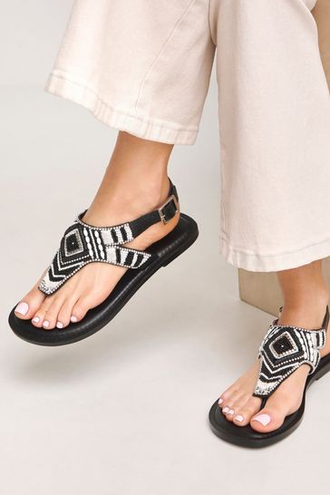 Simply Be Black Extra Wide Fit Beaded Toe Post Flat Sandals