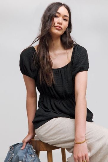 Simply Be Black Short Sleeve Textured Top
