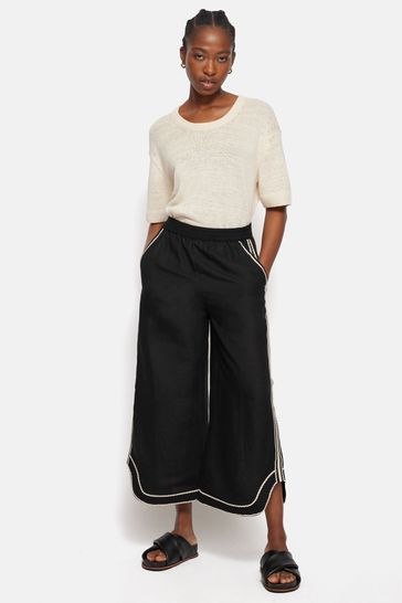 Buy Jigsaw Black Scalloped Embroidery Linen Blend Trousers from Next Netherlands