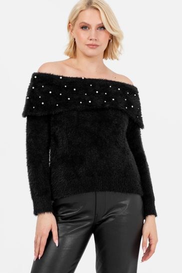 Lovedrobe Pearl Detail Bardot Jumper Dress