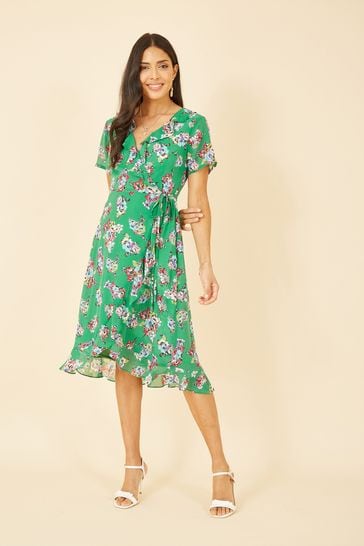 Buy Yumi Green Floral Frill Wrap Midi Dress from Next Bahrain