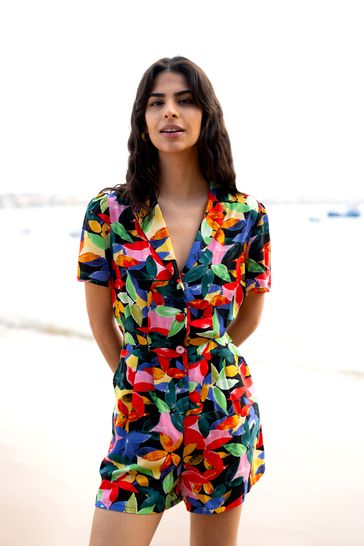 Buy Yumi Black Tropical Leaf Print Playsuit from Next Bahrain