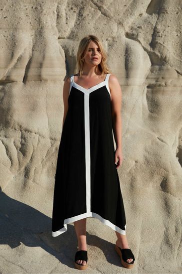Buy Live Unlimited Black Chrome Curve Abstract Spot Colourblock Hanky Hem Midi Dress from Next Turkey
