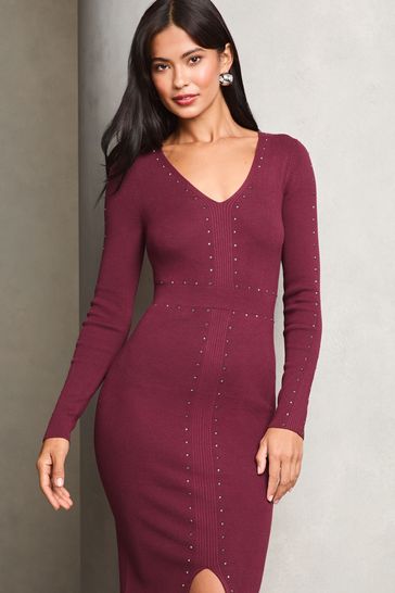 Lipsy plunge neck knitted midi dress outlet