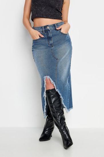 Knee length ripped denim skirt shop