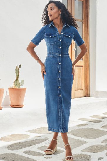 Short sleeve denim dress uk on sale