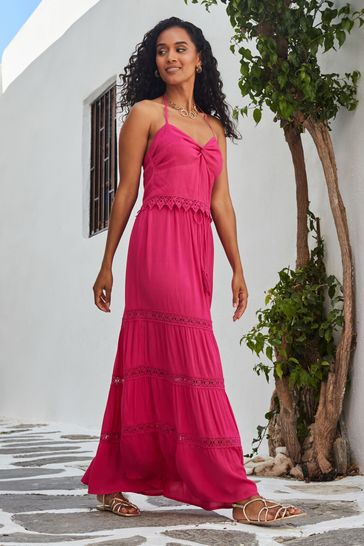 Buy Sosandar Lace Detail Tiered Hem Maxi Skirt from Next Bahrain