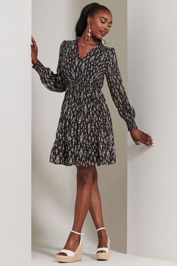 Jolie Moi Long Sleeve Chiffon Tiered Mini Dress