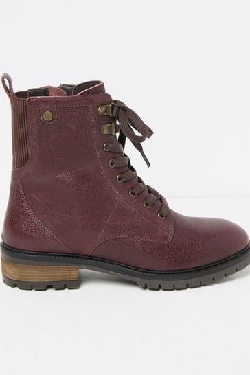 FatFace Margot Burgundy Red Lace Up Boots