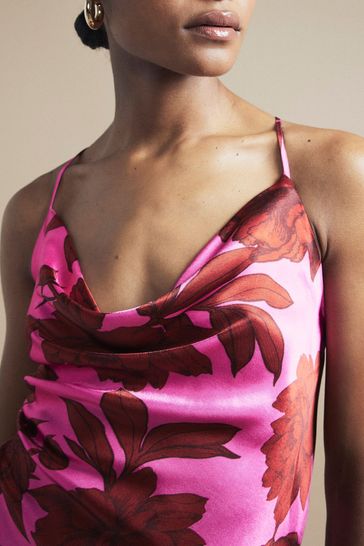 Buy River Island Pink V Neck Floral Slip Dress from Next Kuwait